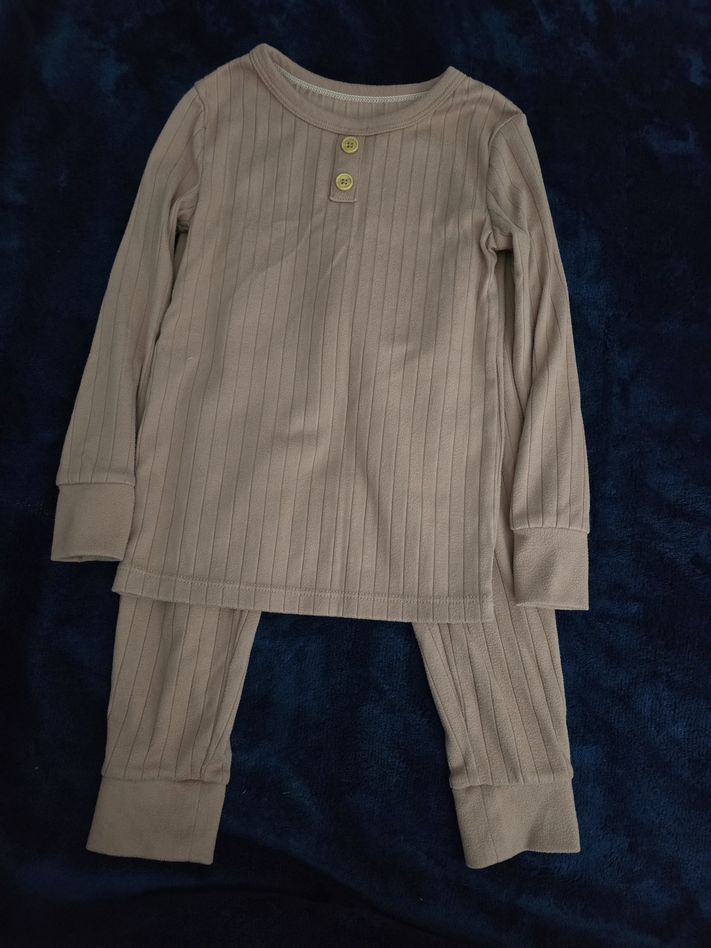cloud island Ribbed Long Sleeve Pajama Set in Beige